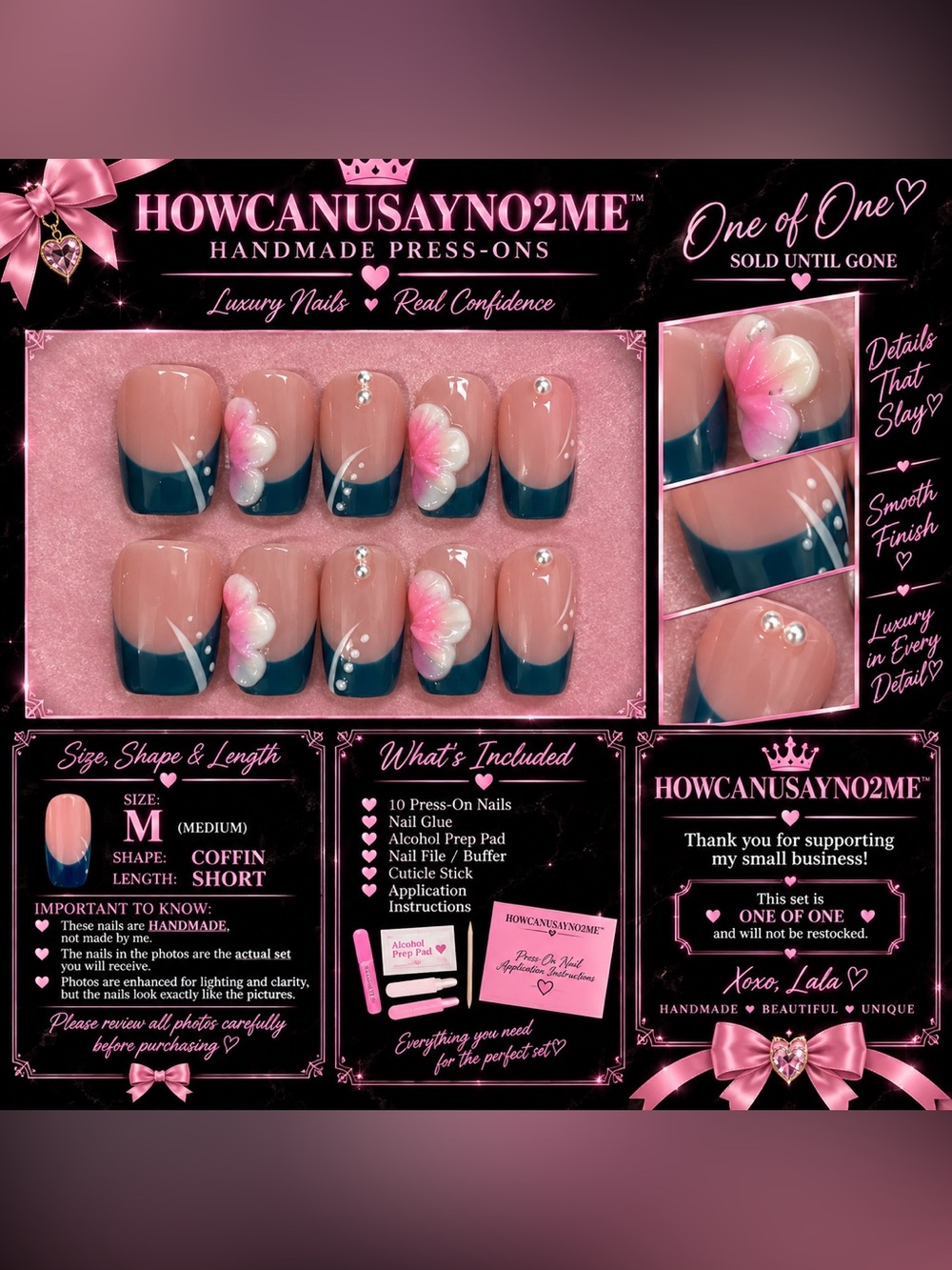 #3 Pink & Teal Coffin Press-On Nail Set